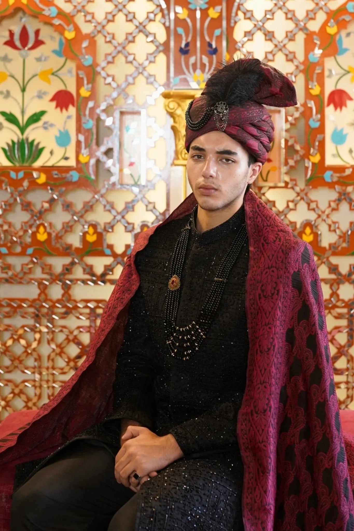Imperial Noir Hand-Embroidered Black Sherwani – Complete Royal Groom Set