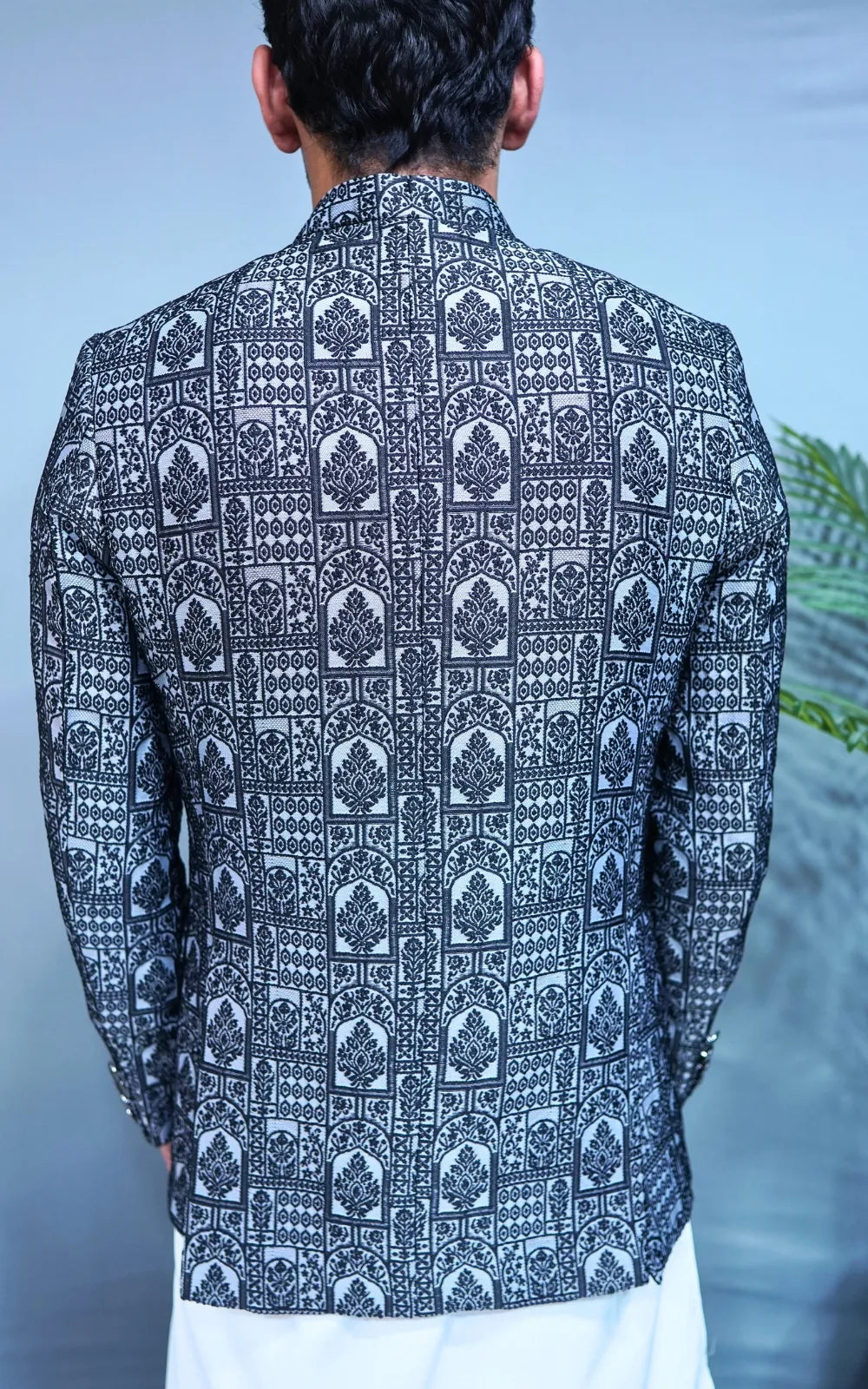 Grey & Black Patterned Prince Coat