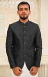 Worsted Black Self Embossed Jamawar Coat