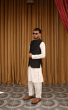 Self Embossed Jamawar Black Waistcoat
