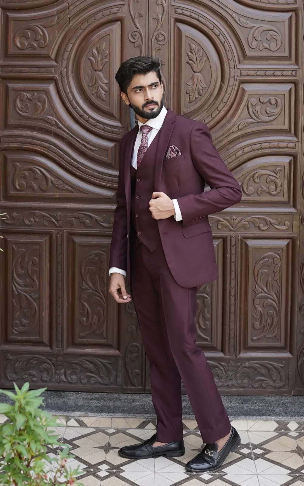 Dark Maroon Three Piece Suit