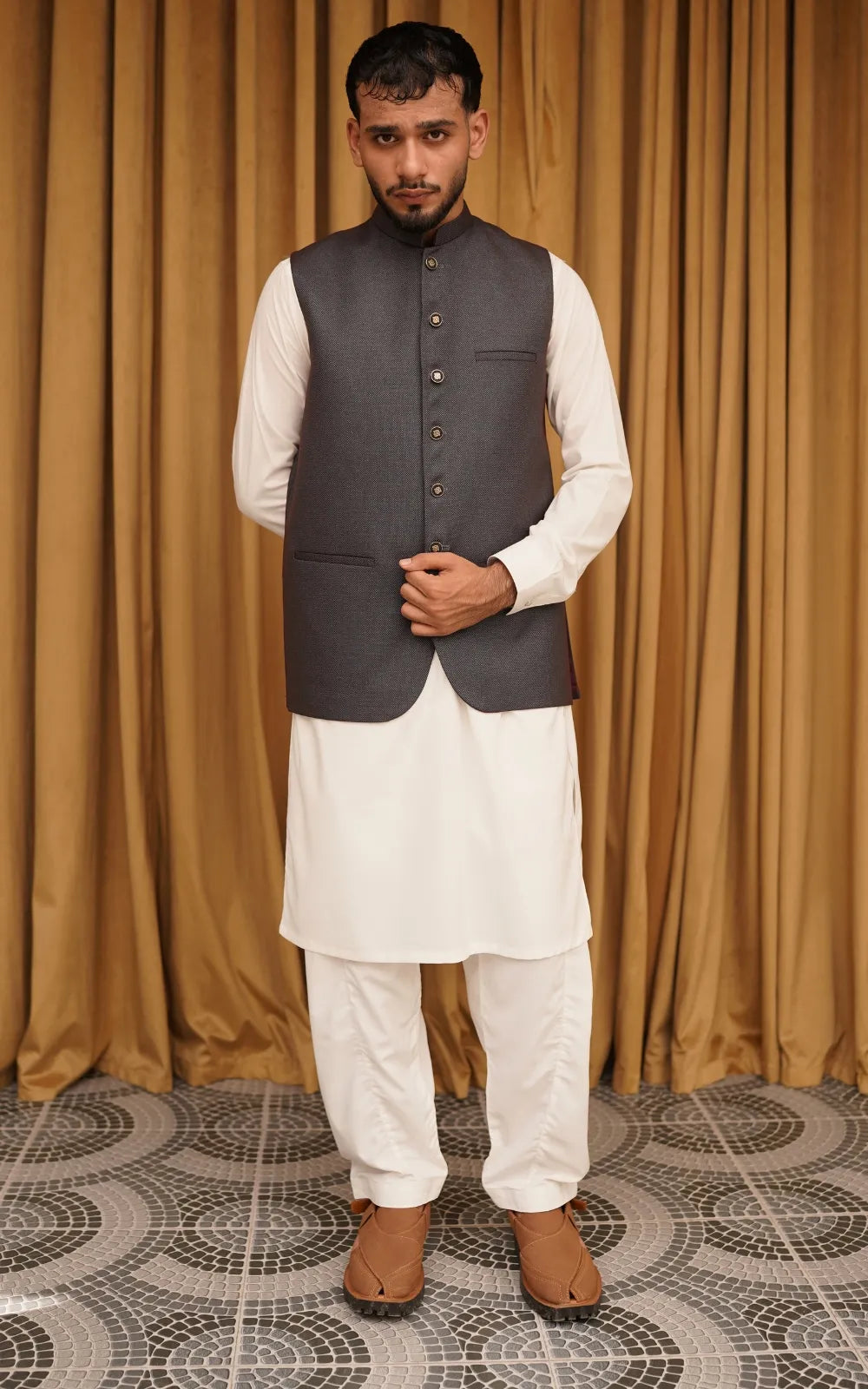 Charcoal Grey Textured Waistcoat