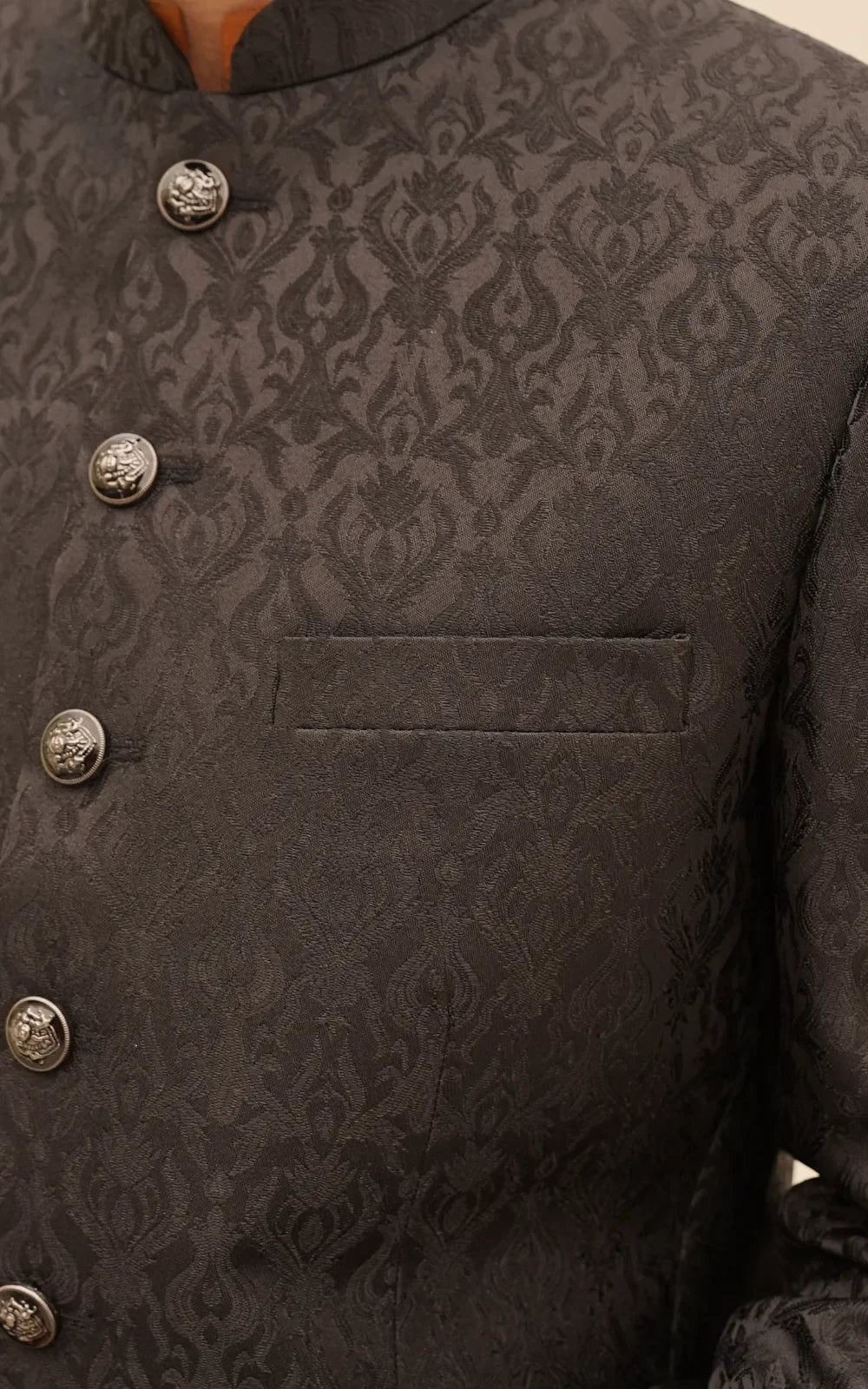 Black Floral Jacquard Prince Coat
