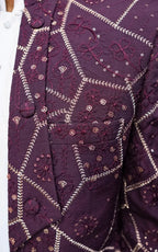 Plum Embroidered Open Coat