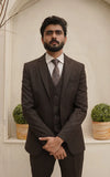 Men Slim Fit Three Piece Suit in Rich Coffee Brown
