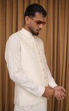 Self Embossed Jamawar Waistcoat Cream White