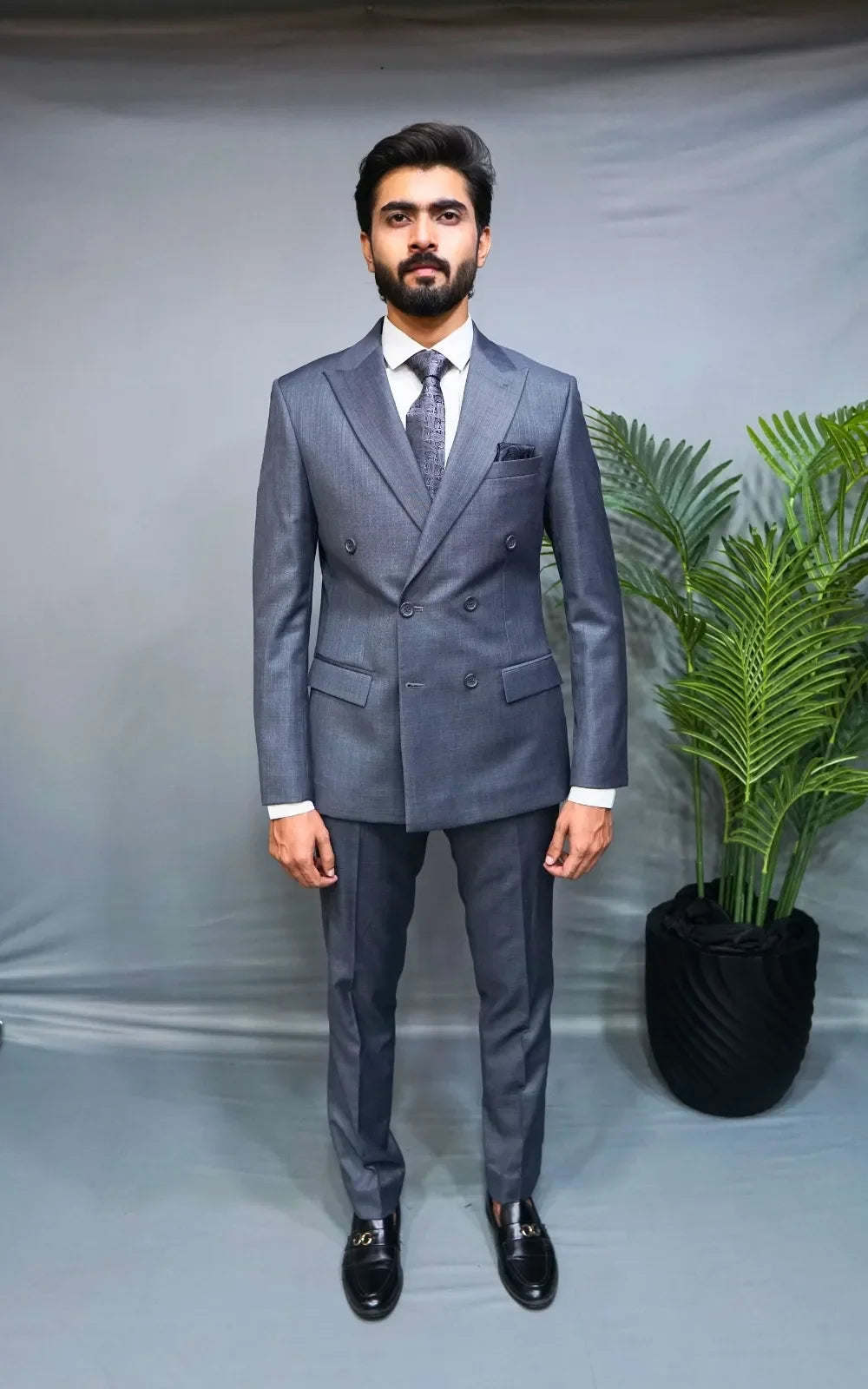 Blue Grey Double Breasted Suit