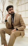 Men Slim Fit Three Piece Suit in Warm Sand Brown
