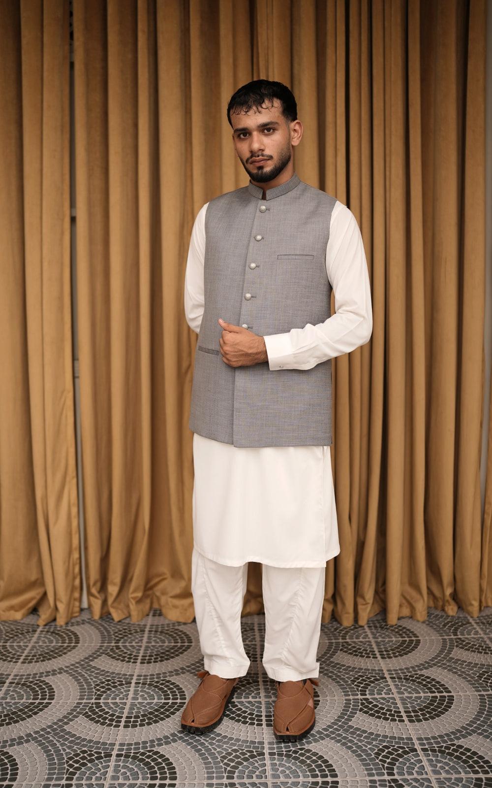 Grey Tropical Suiting Waistcoat for Men