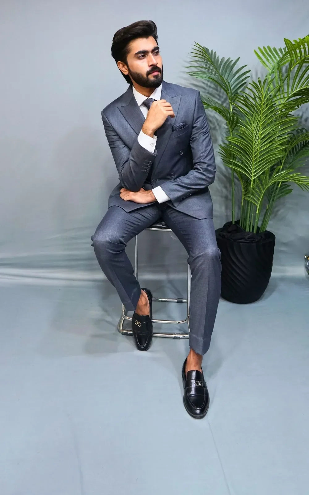 Blue Grey Double Breasted Suit