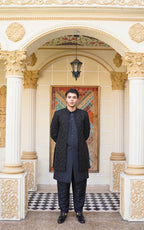 Luxury Black Handmade Embroidered Sherwani