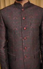 Maroon Jacquard Embroidered Prince Coat