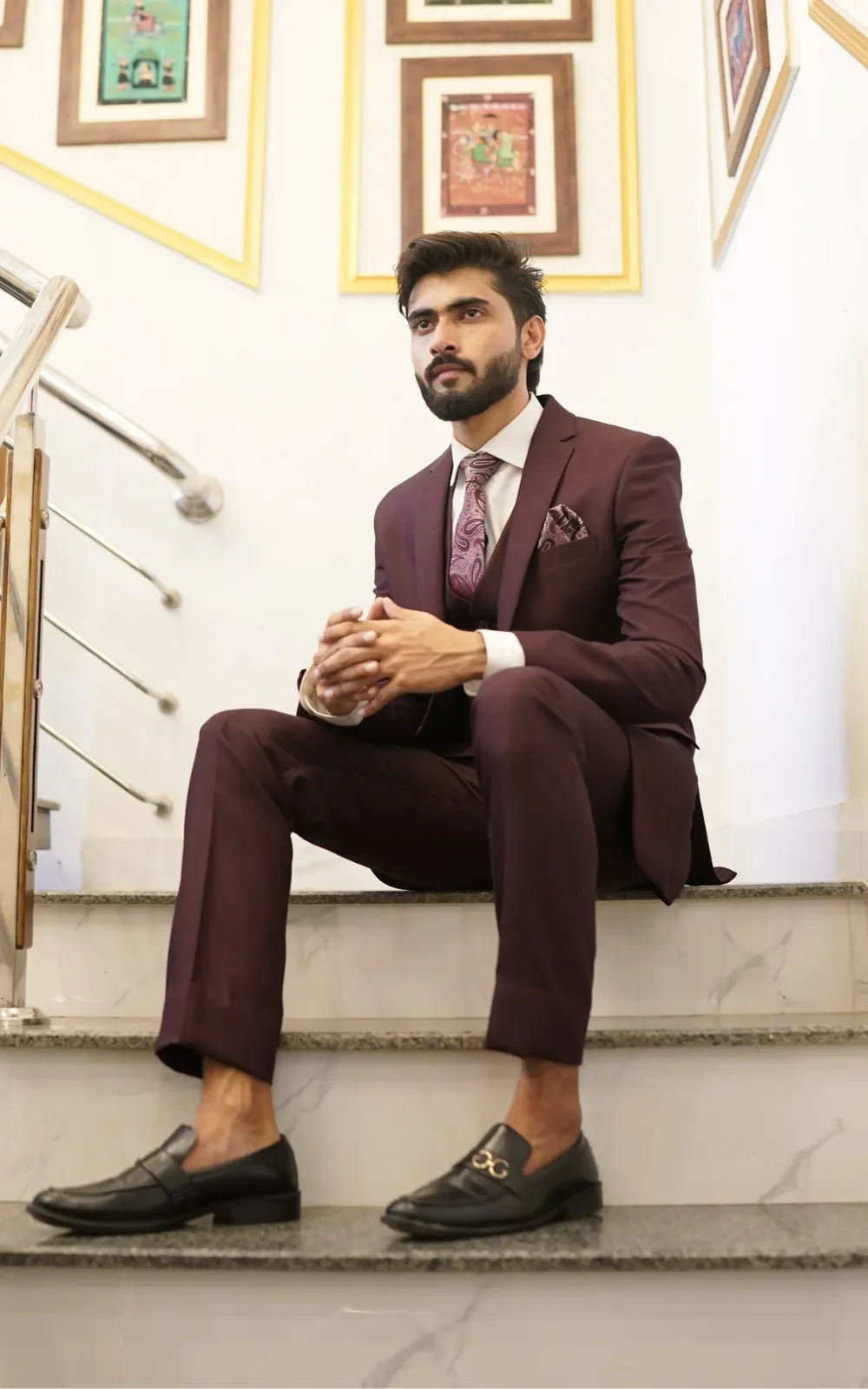 Dark Maroon Three Piece Suit