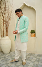 Silk Embroidered Open Coat for Men – Luxury Festive Wear