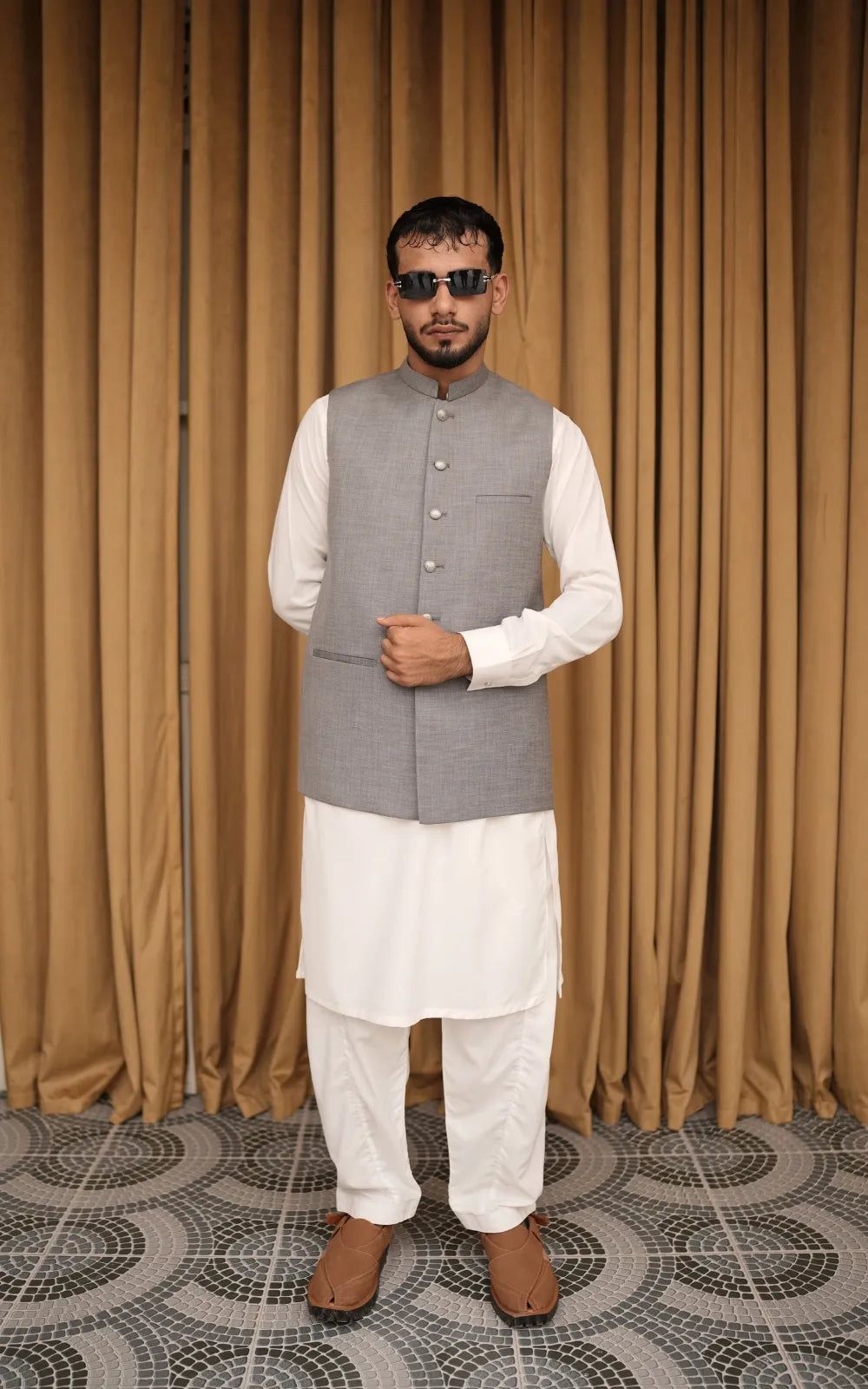 Dove Grey Textured Waistcoat