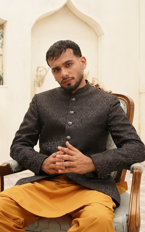 Black Floral Jacquard Prince Coat