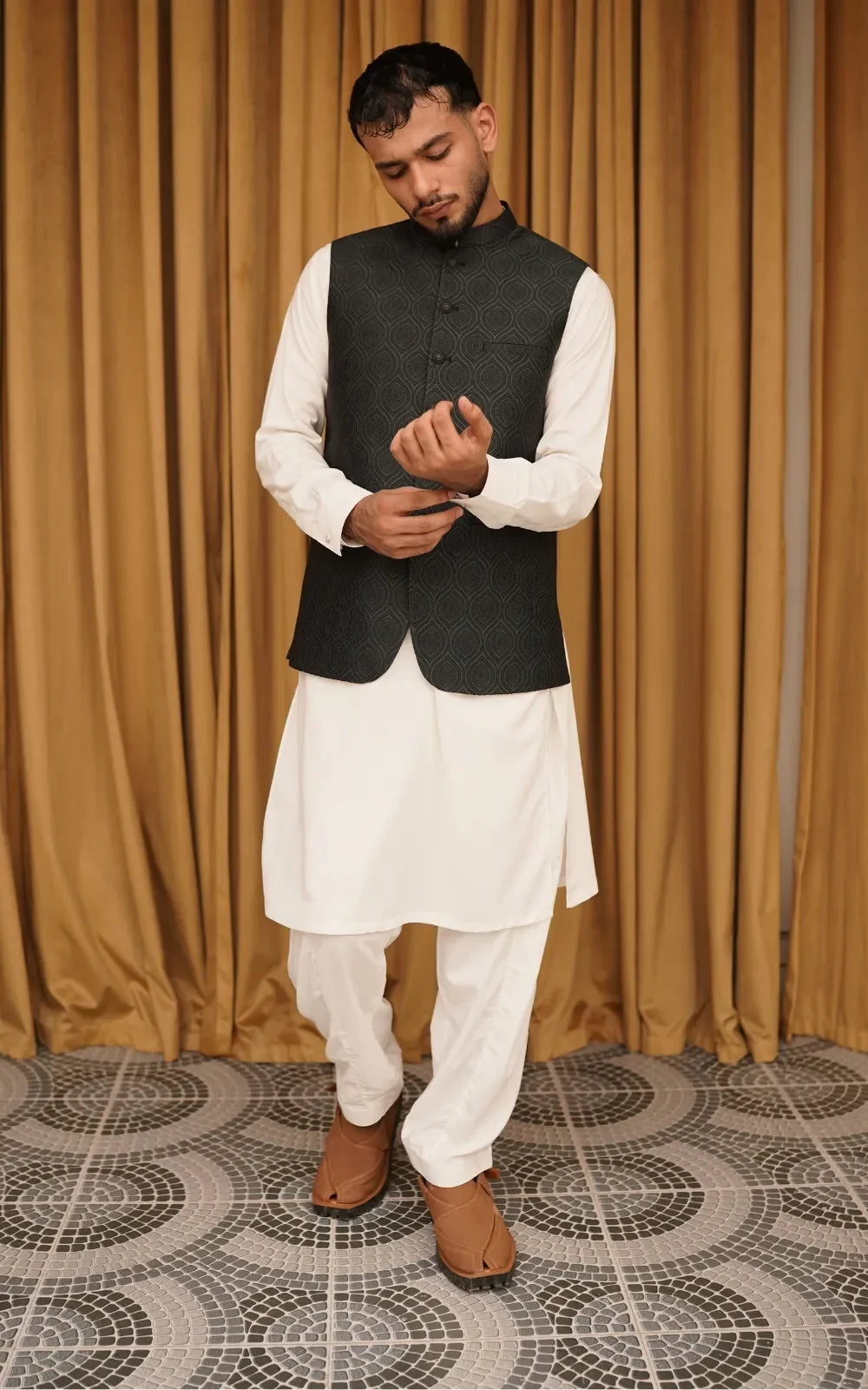 Charcoal Grey Patterned Waistcoat