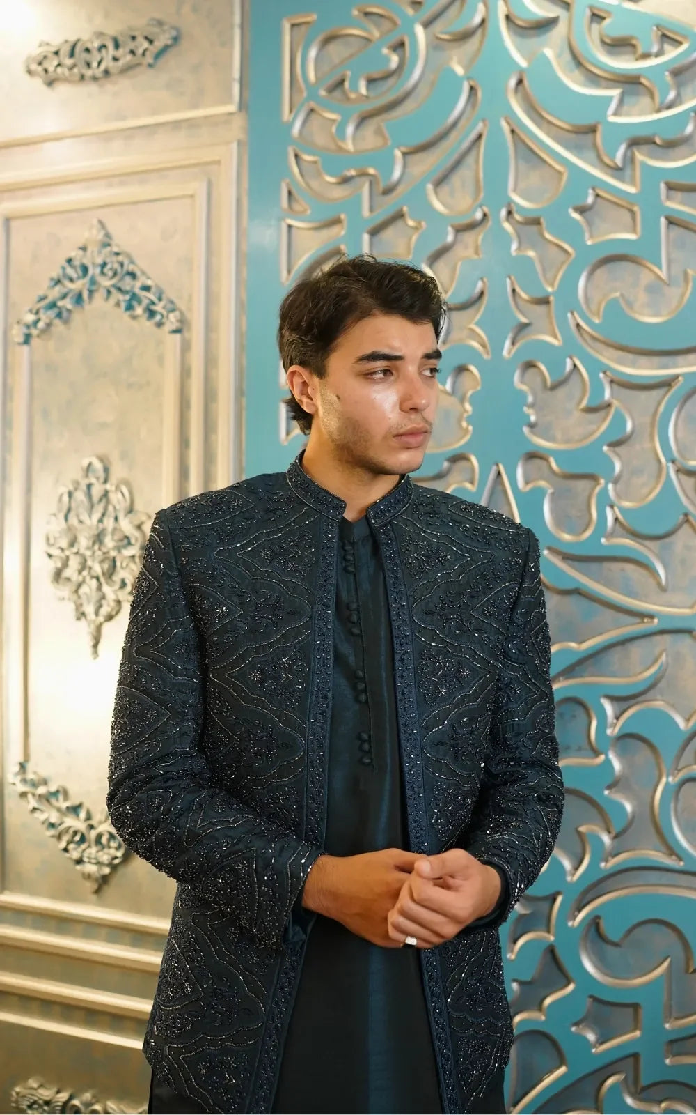 Luxury Handcrafted Embroidered Prince Coat with Kurta Shalwar
