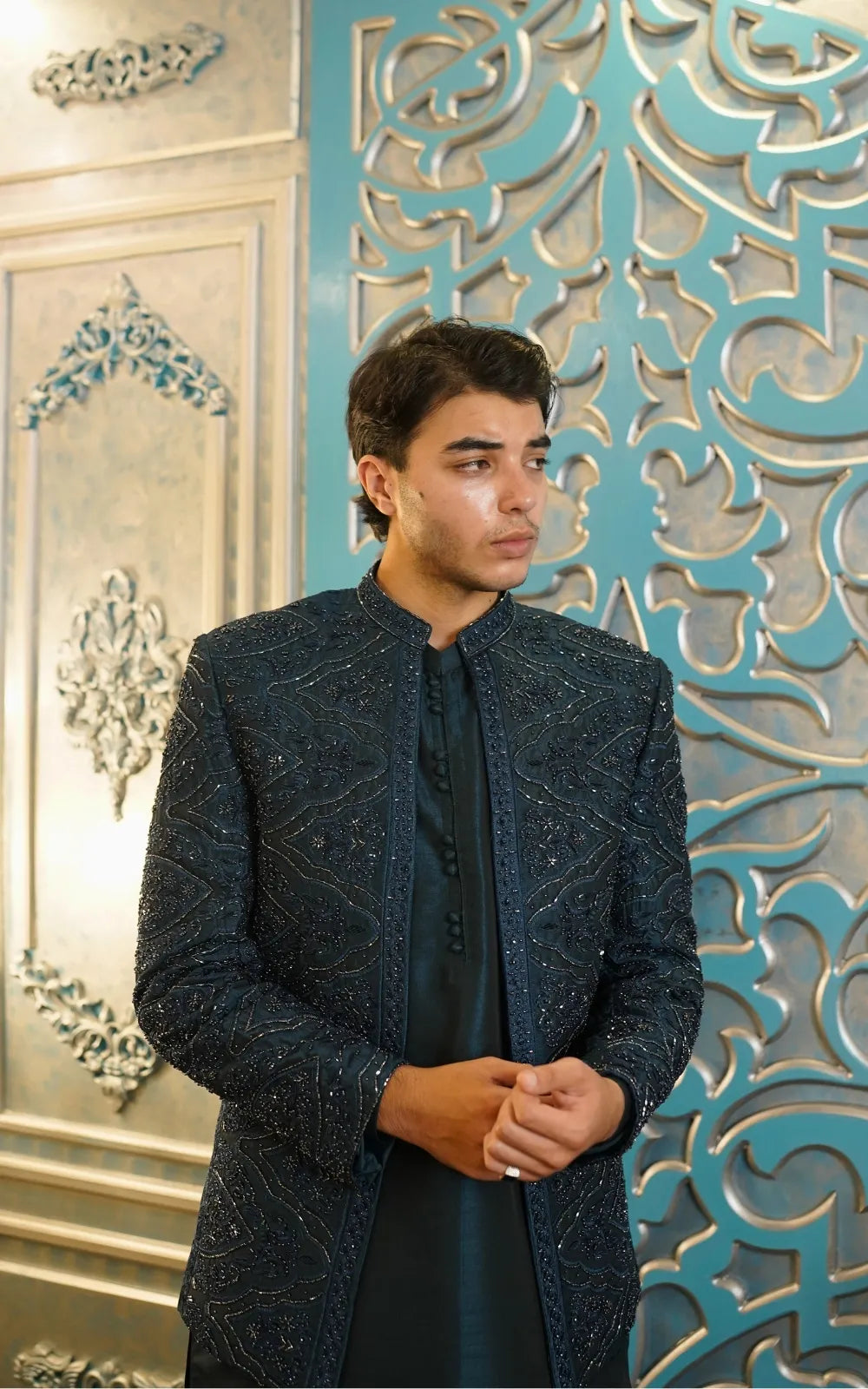 Luxury Handcrafted Embroidered Prince Coat with Kurta Shalwar