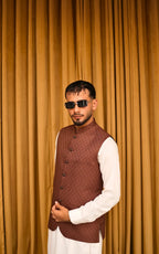Rust Brown Patterned Waistcoat