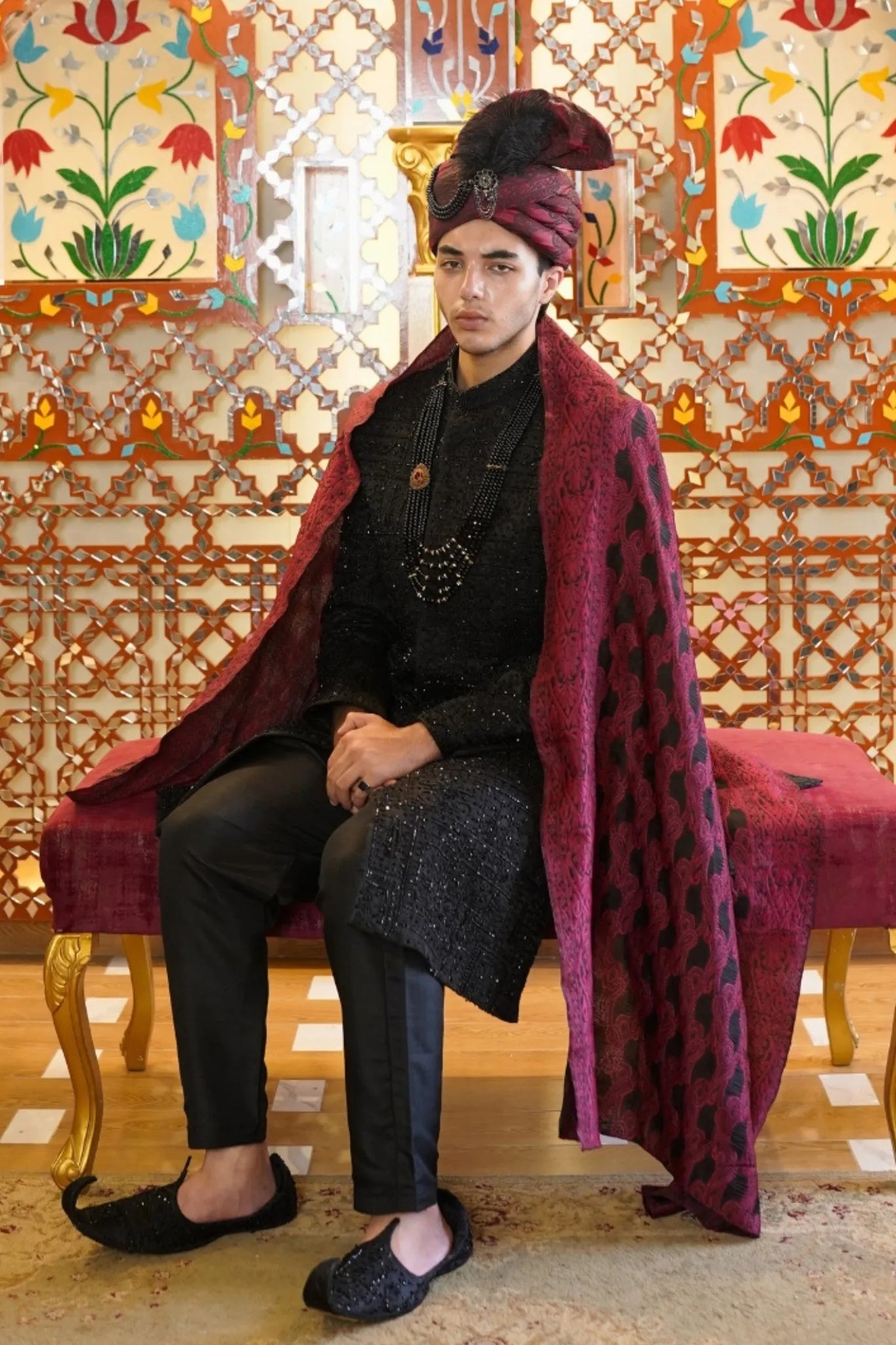 Imperial Noir Hand-Embroidered Black Sherwani – Complete Royal Groom Set