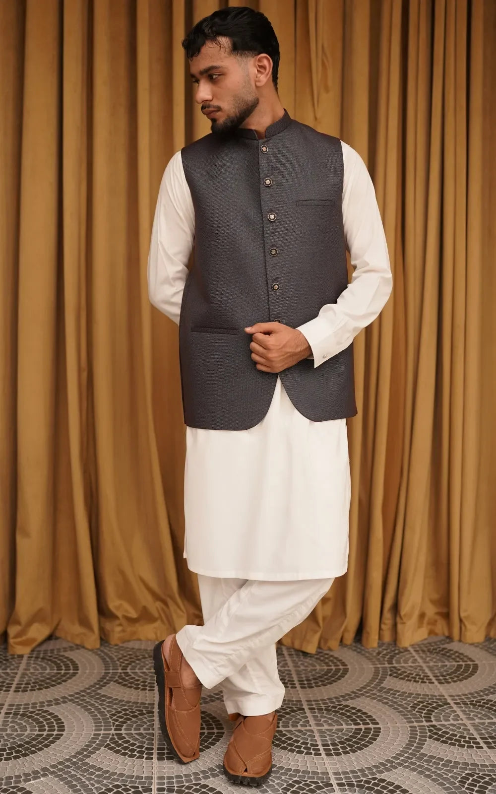 Charcoal Grey Textured Waistcoat