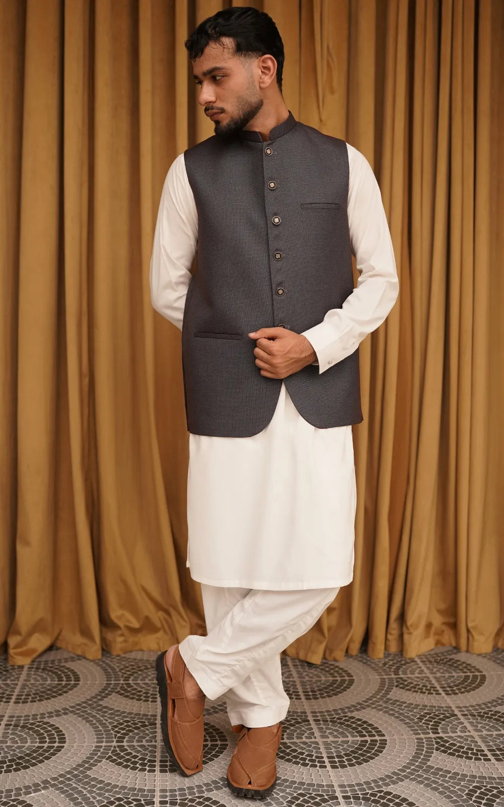 Charcoal Grey Textured Waistcoat