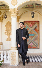 Luxury Black Handmade Embroidered Sherwani