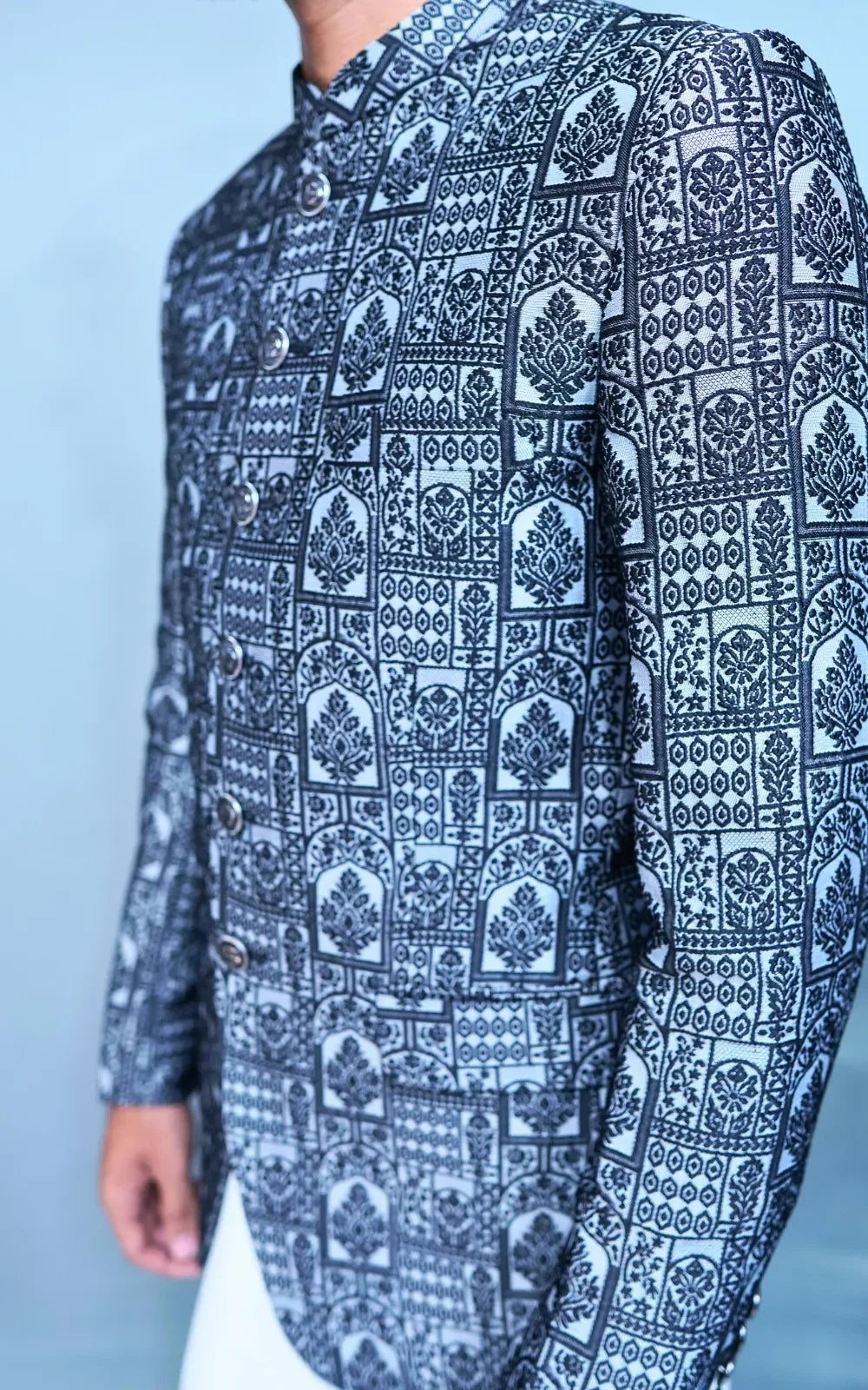 Grey & Black Patterned Prince Coat