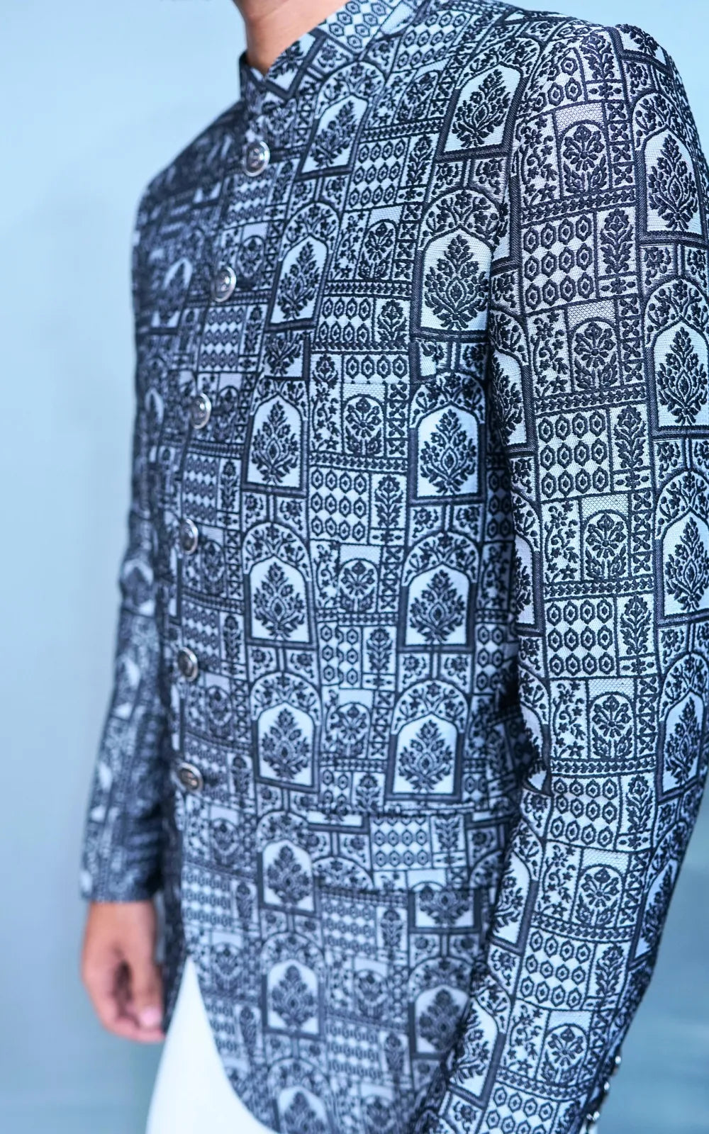 Grey & Black Patterned Prince Coat