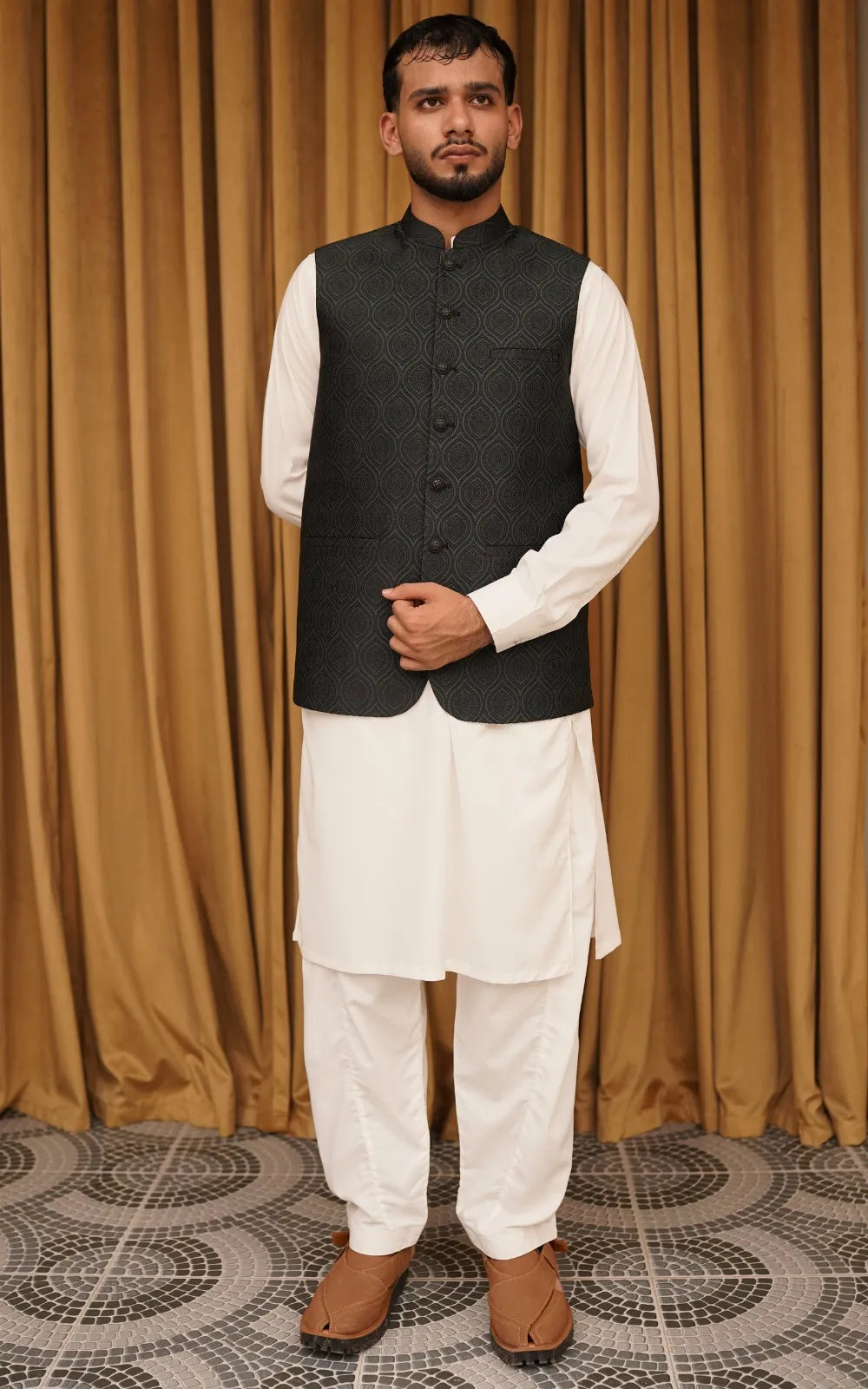 Charcoal Grey Patterned Waistcoat