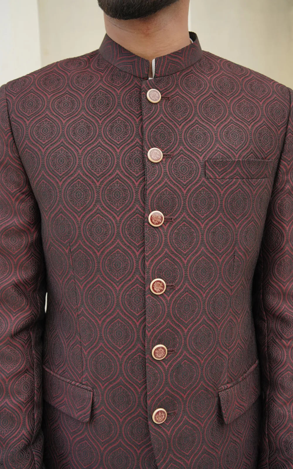 Royal Maroon Textured Prince Coat