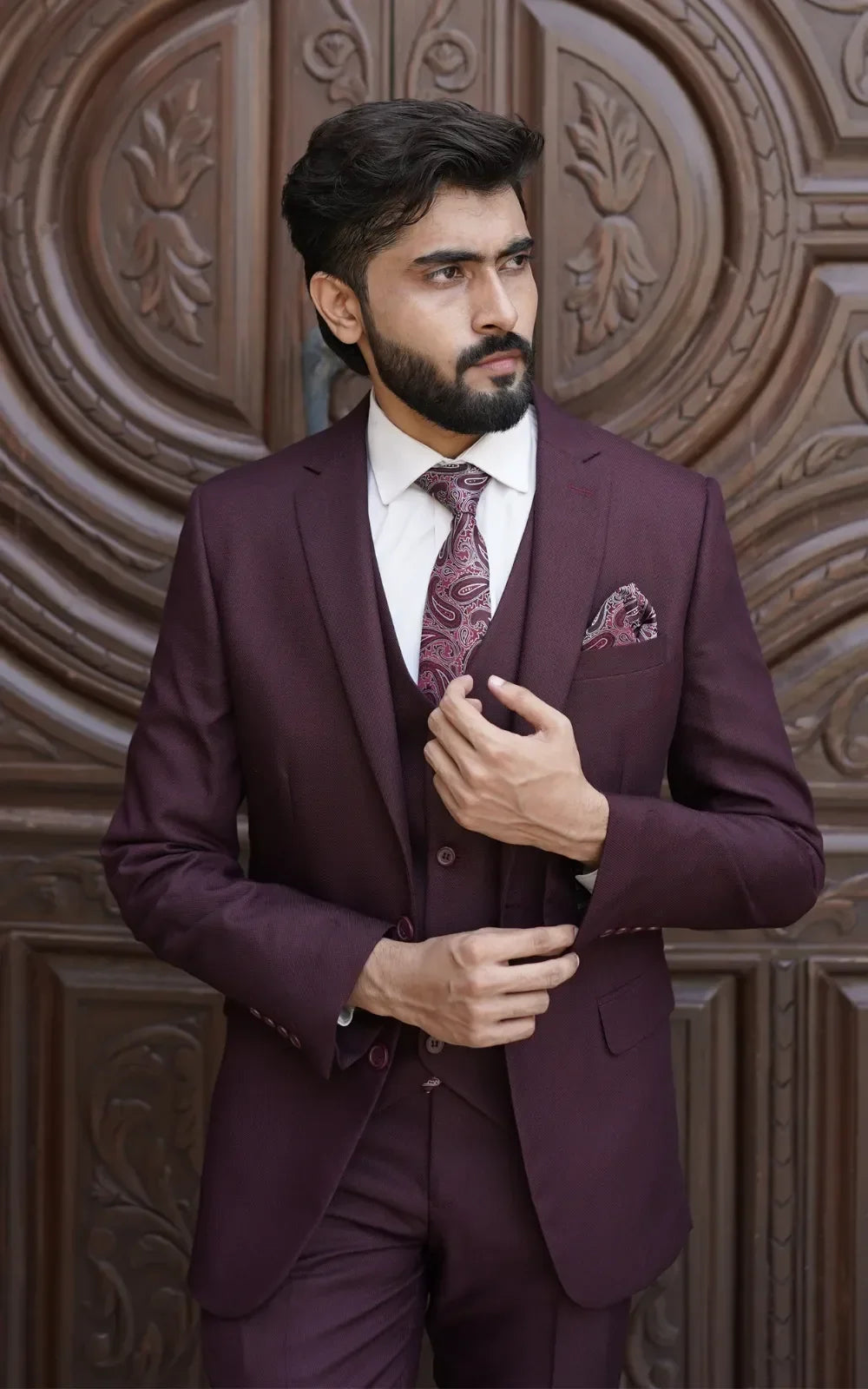 Dark Maroon Three Piece Suit