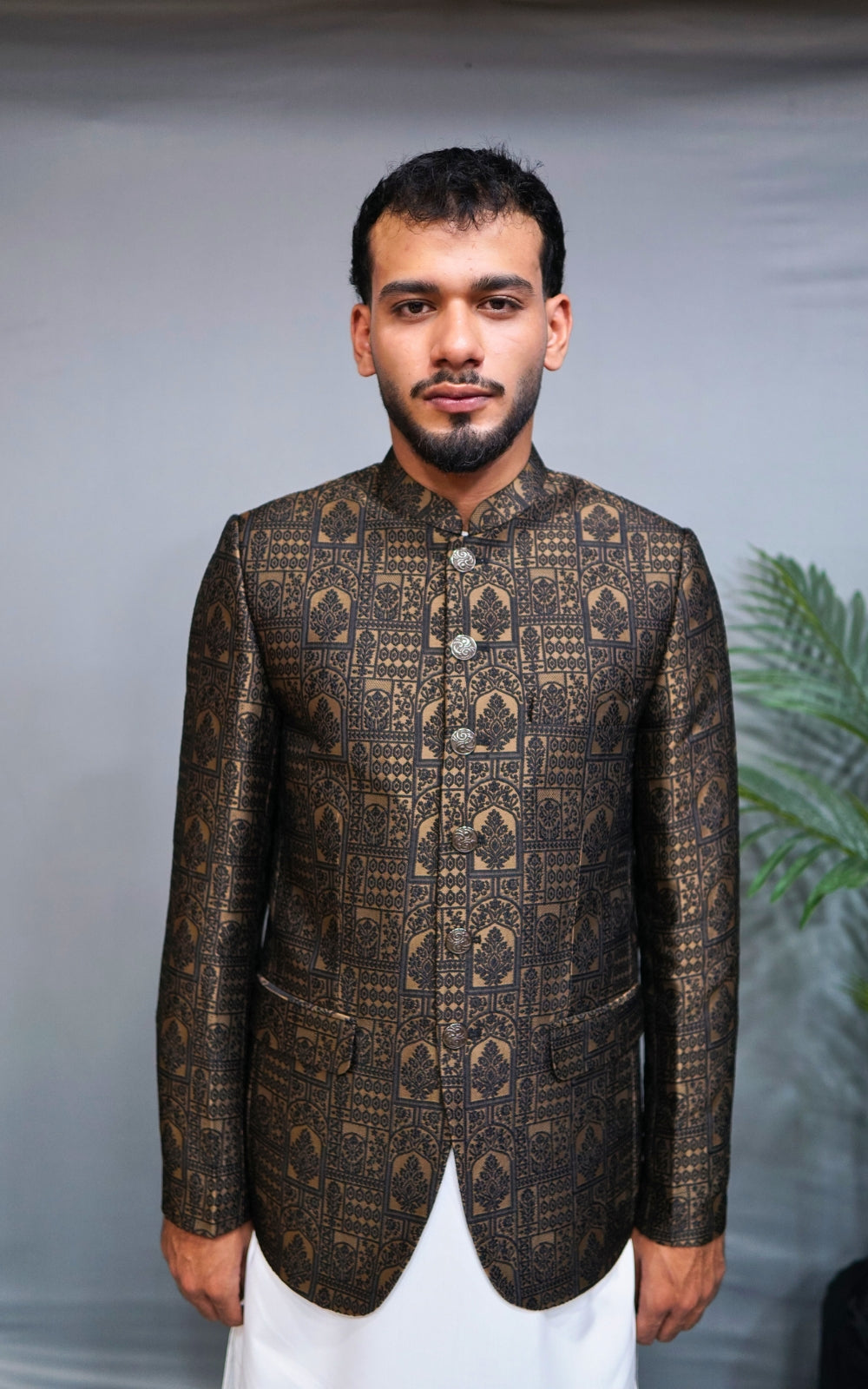 Black & Gold Patterned Prince Coat