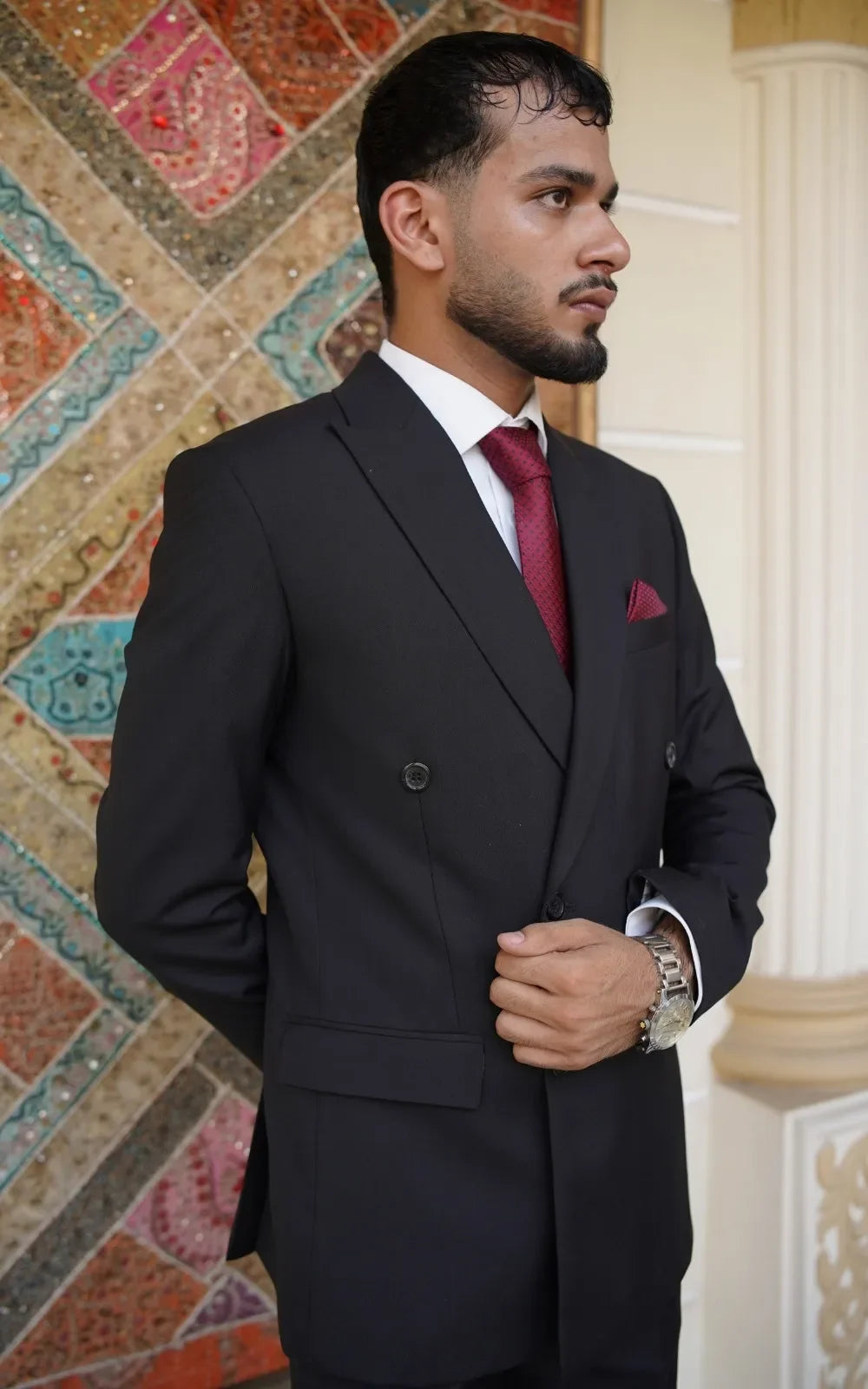 Charcoal Black Double Breasted Suit