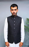 Black Self Embossed Jamawar Waistcoat