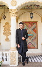 Luxury Black Handmade Embroidered Sherwani