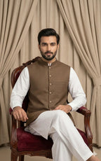 Walnut Brown Textured Waistcoat