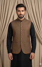 Walnut Brown Textured Waistcoat