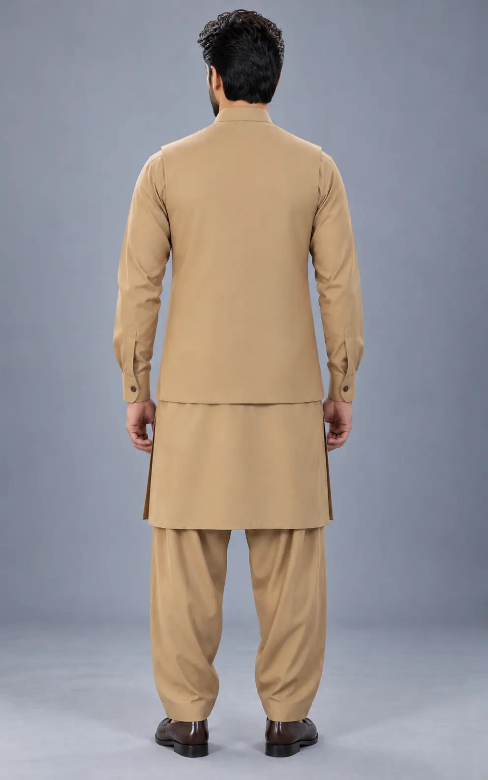 Beige Customized Shalwar Kameez Suit with Fabric Last Option