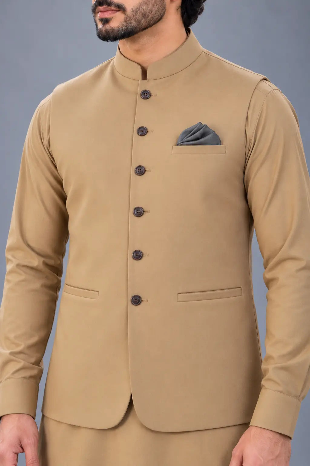 Beige Customized Shalwar Kameez Suit with Fabric Last Option