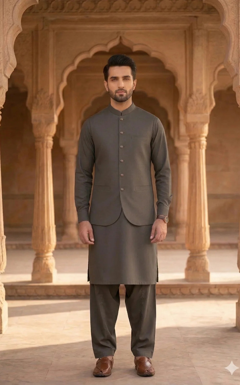 Blush Grey Shalwar Kameez with Waistcoat