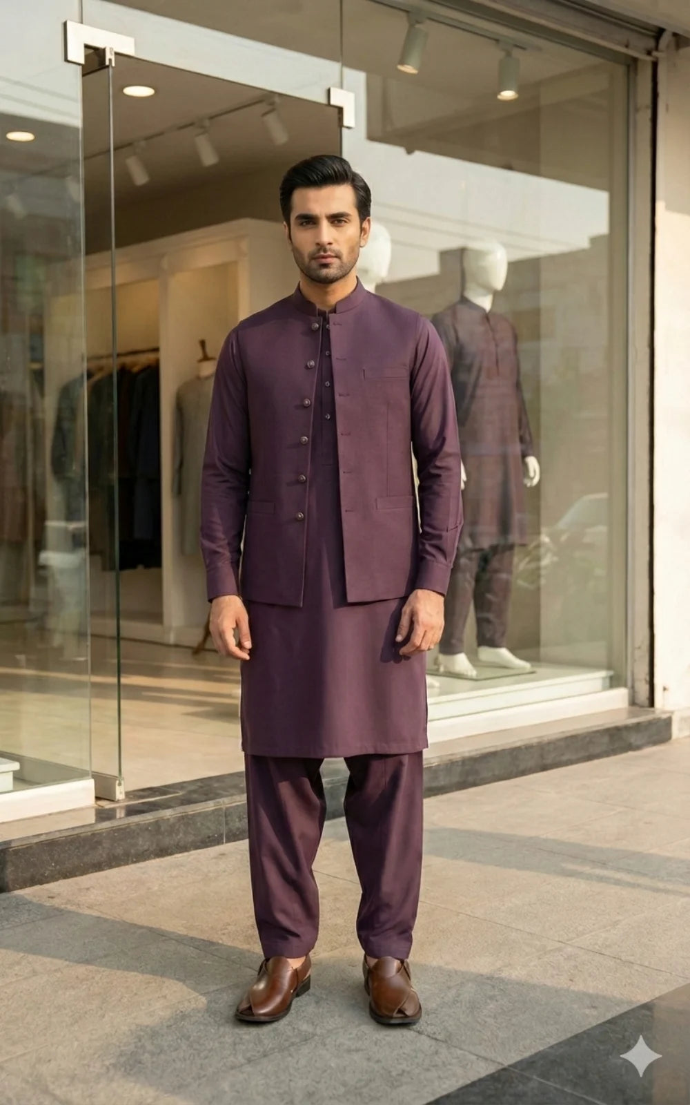 Burgundy Purple Shalwar Kameez with Waistcoat