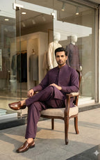 Burgundy Purple Shalwar Kameez with Waistcoat