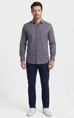 Navy Blue Gingham Check Casual Shirt