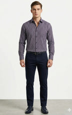Navy Blue Gingham Check Casual Shirt