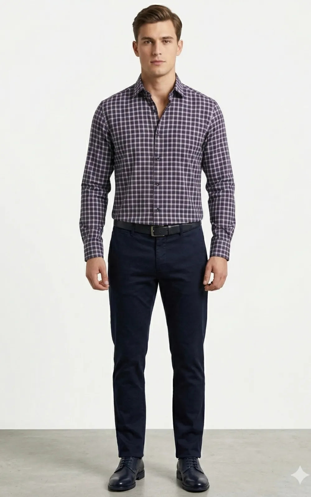 Navy Blue Gingham Check Casual Shirt