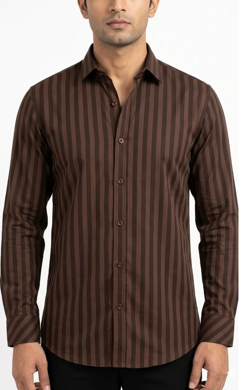 Chocolate Brown Striped Casual Shirt
