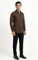 Chocolate Brown Striped Casual Shirt