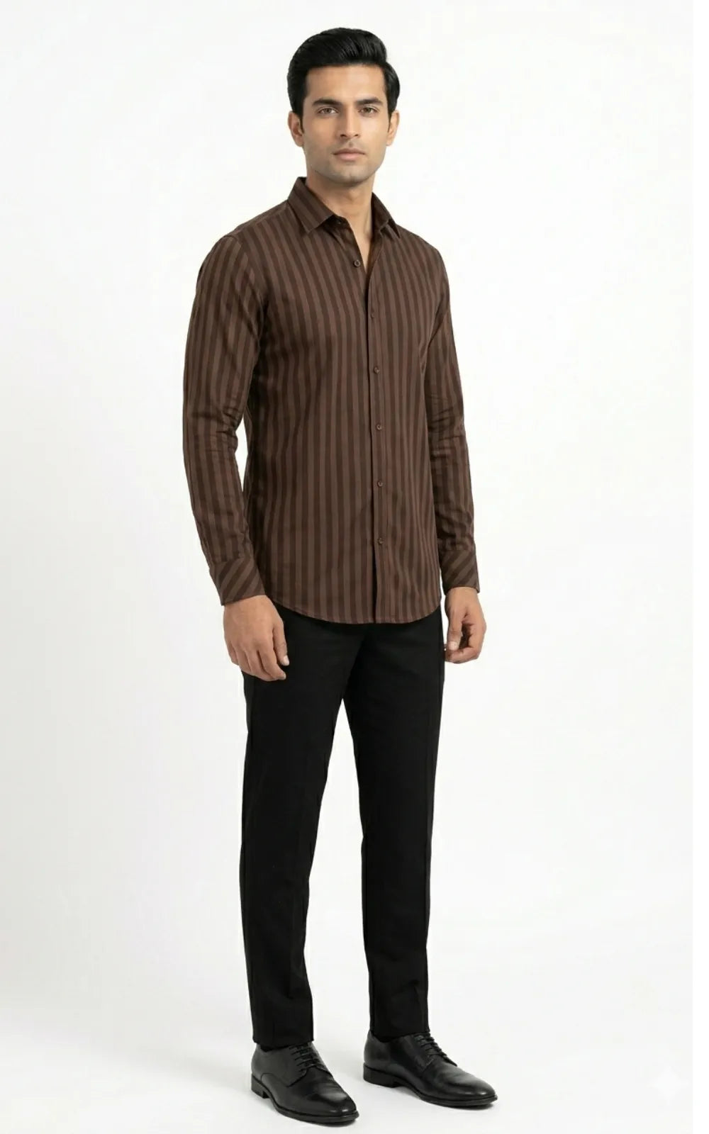 Chocolate Brown Striped Casual Shirt